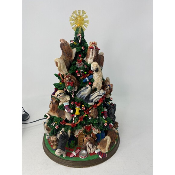 Danbury Mint Shih Tzu Christmas Tree Lighted Dog Puppy Holiday Decor Complete - Picture 2 of 16